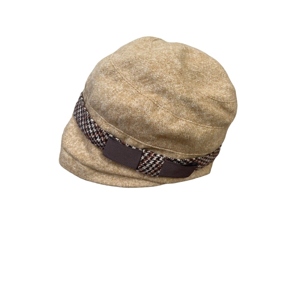 D&Y brown newsboy hat ribbon trim tan/brown flapper winter warm stylish